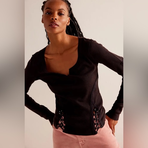 Free People Laced Up Layering Top Size Large NWT - Picture 1 of 15